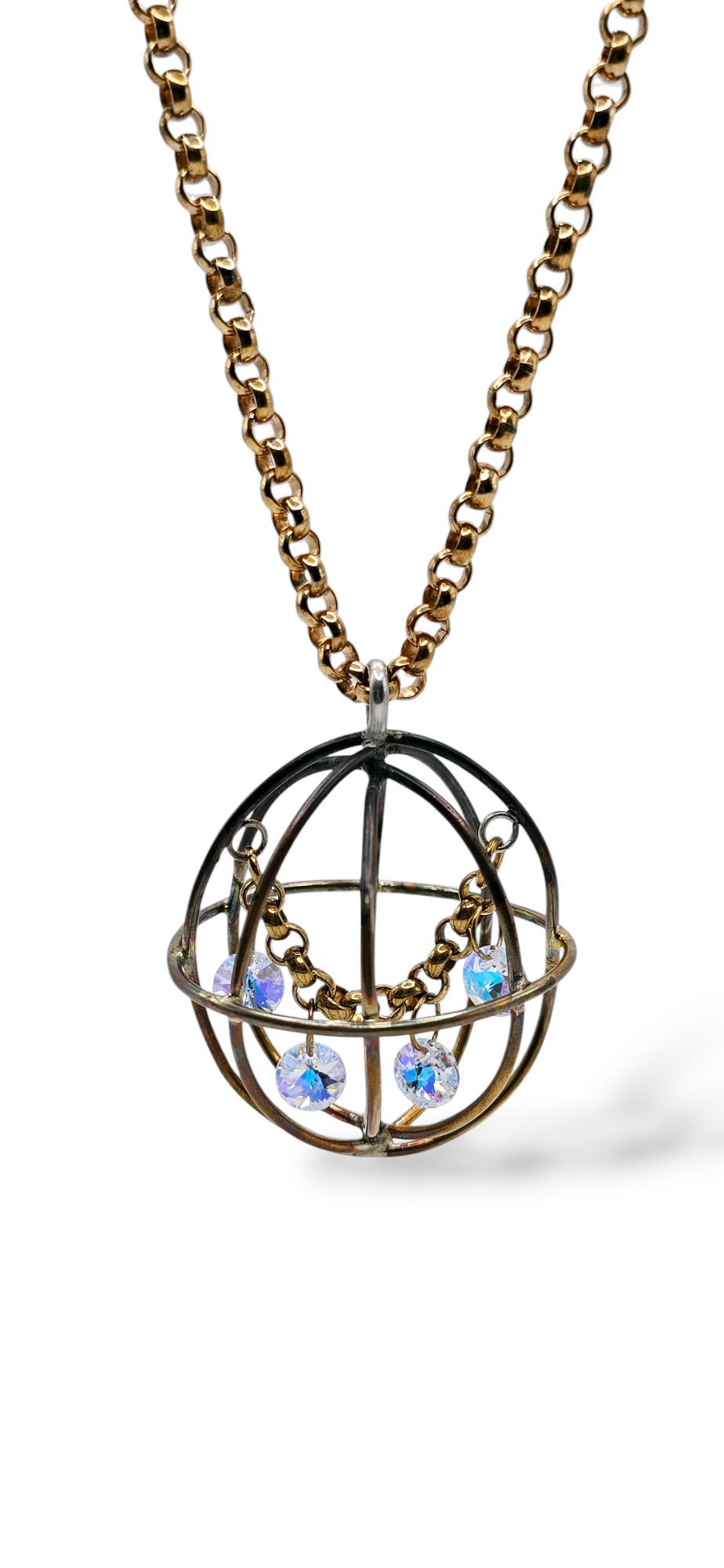 Handcrafted chandelier pendant with swarovski crystals on brass chain